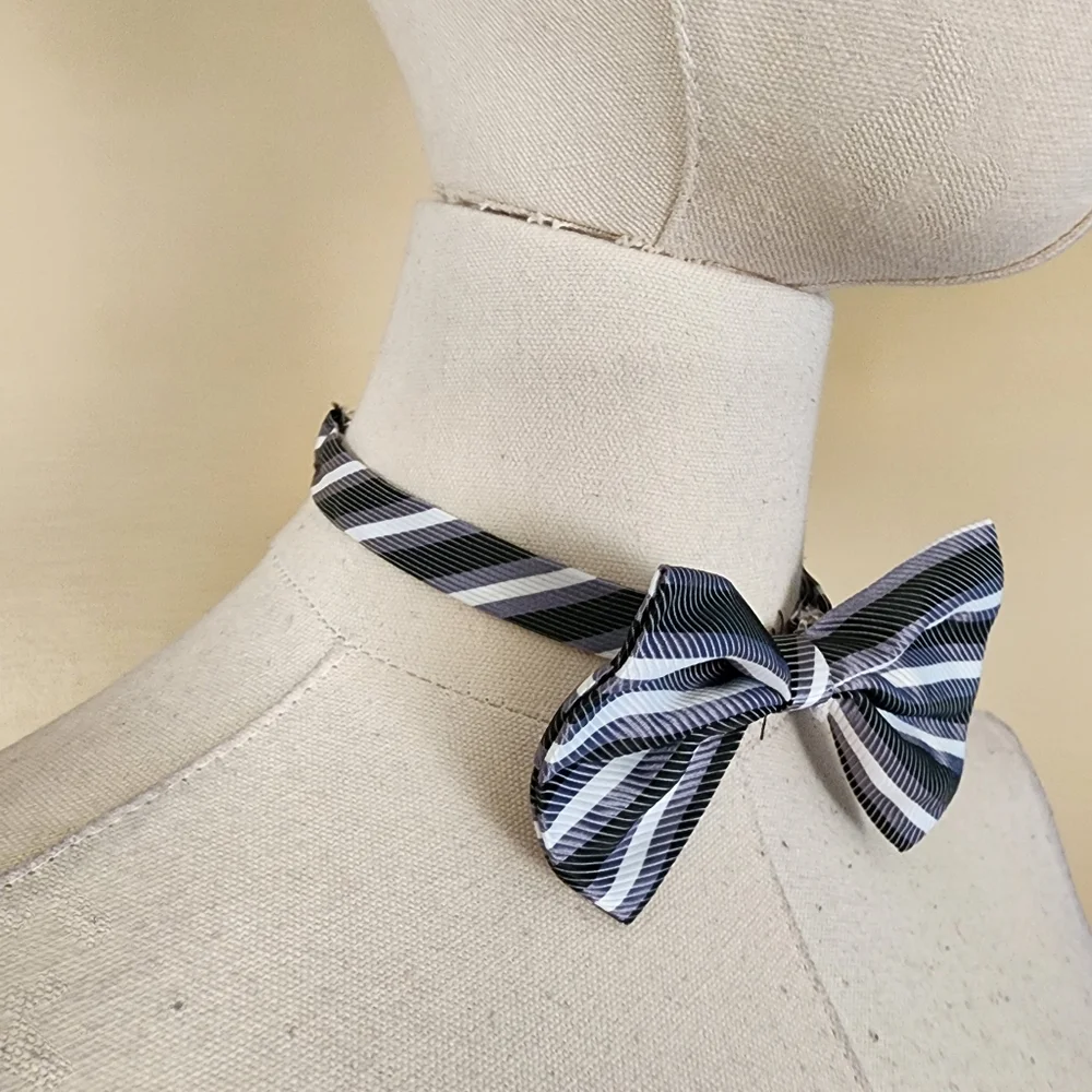 Black/Grey/White Striped Bowtie
